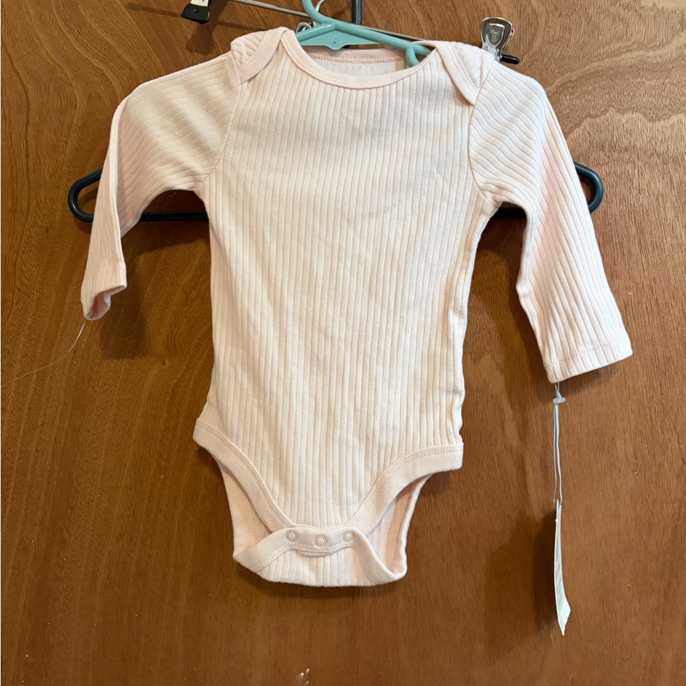 Long-Sleeve Ribbed One-Piece Bodysuit -  Pink size 3 / 6 months by Oeko Tex NWT
